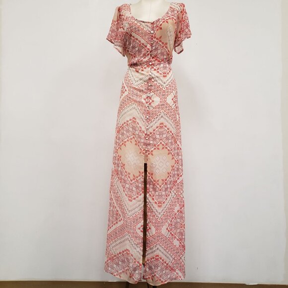 Express Dresses & Skirts - Express Women Sheer Aztec Button Front Maxi Dress Size M Coachella Festival Boho